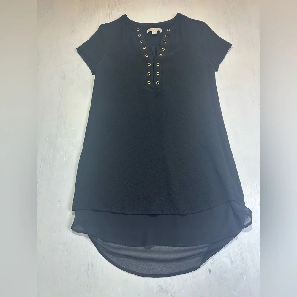 Michael Michael Kors Black Shift Dress Small Grommet Neck High Low Hem